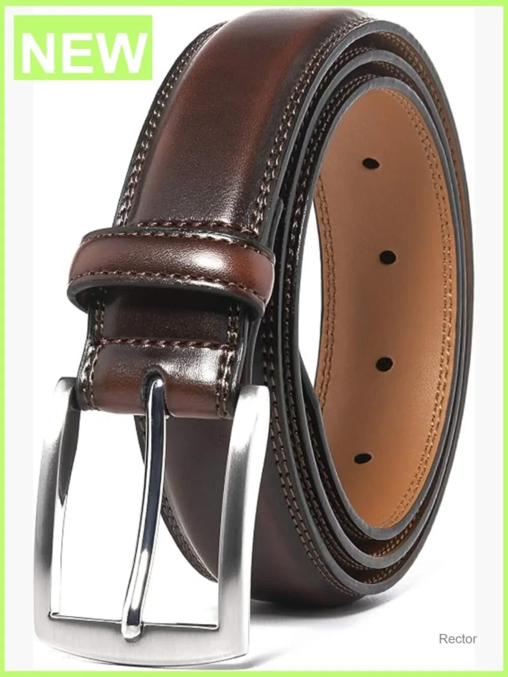 Genuine Leather Dress Belt with Prong Buckle for Suits Jeans